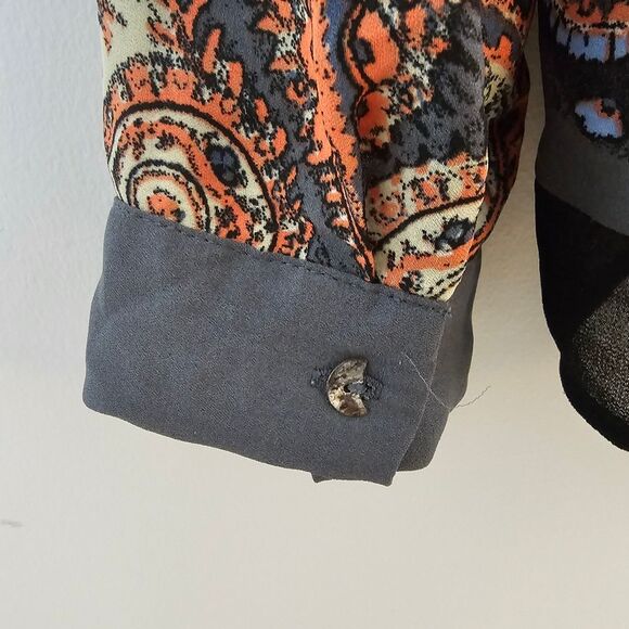 Daniel Rainn - Blouse Ruffle Paisley Print Tassels Flowy - Size S - Gray Orange - Picture 7 of 10